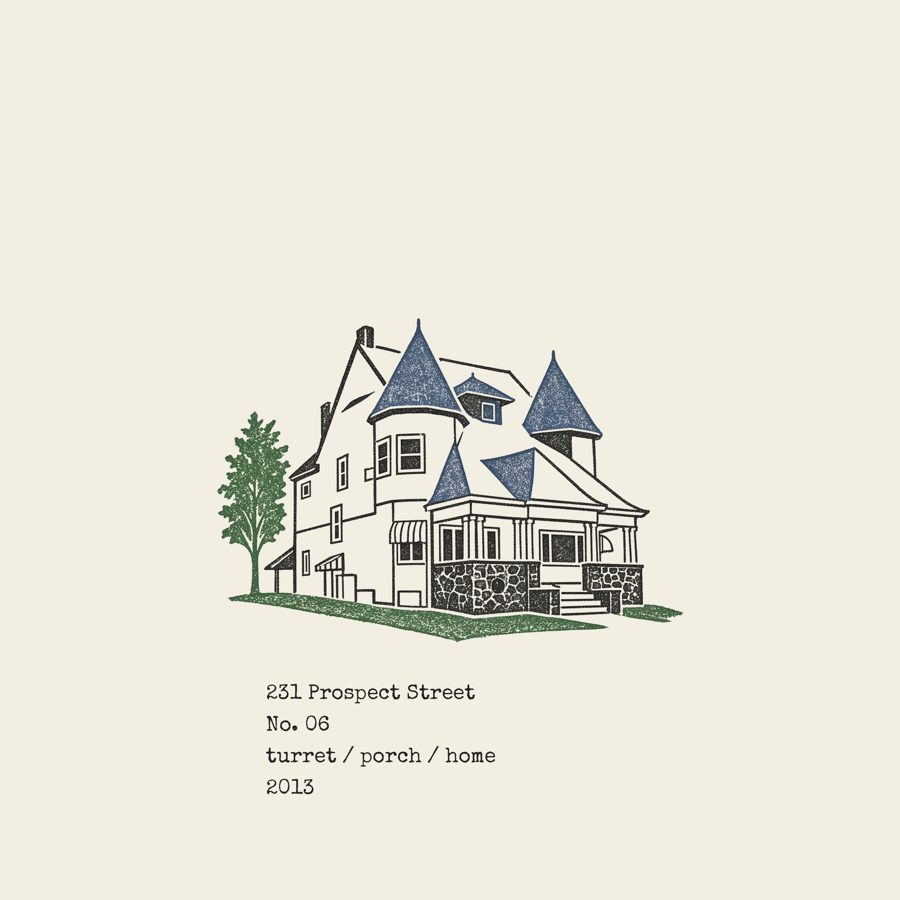 Ink stamp drawn from the photograph of 231 Prospect Street